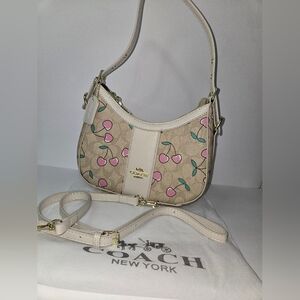 Coach Beige Cherry Shoulder Bag with Pink and Green Accents